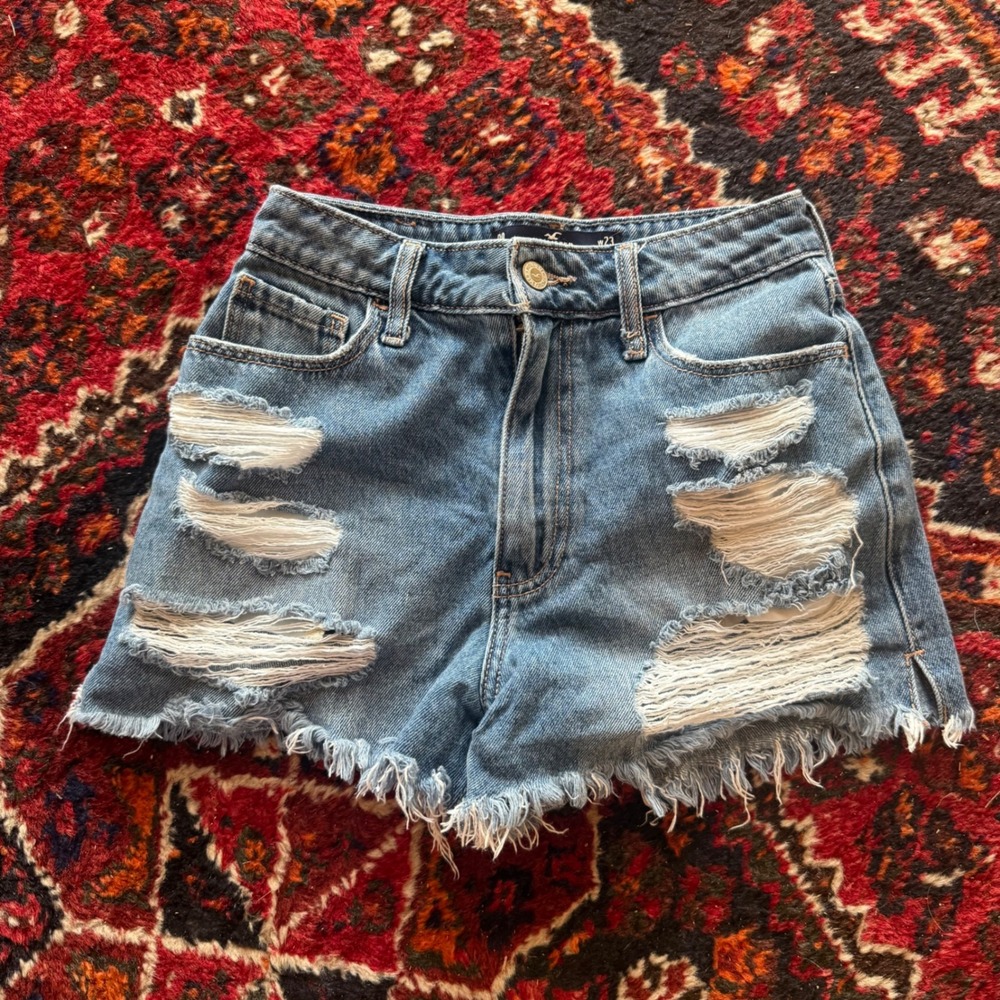 Hollister Mom Shorts Womens 00 W23 Blue Distressed Ultra High Rise Vintage 3"